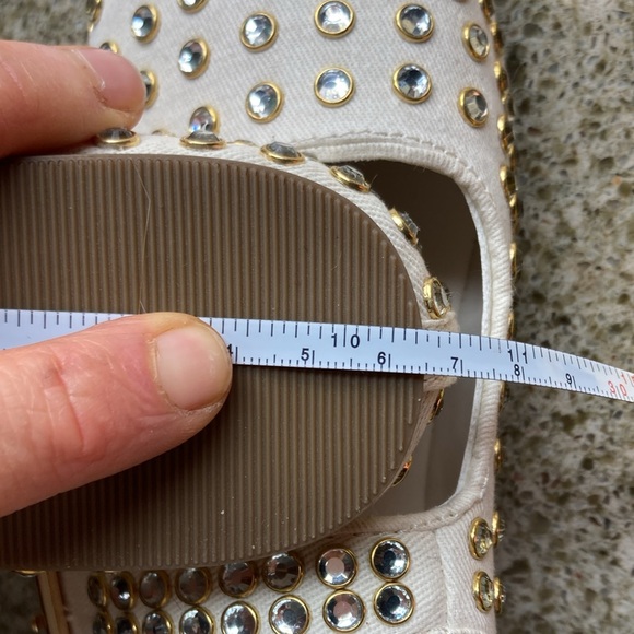 Camila Coelho Princess Cream Studded Mary Jane Flats Canvas Jewel Embellishments - Picture 7 of 11